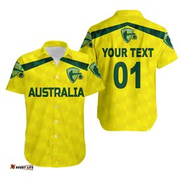 Custom Personalised Australia Cricket Hawaiian Shirt Aussie Unique Yellow