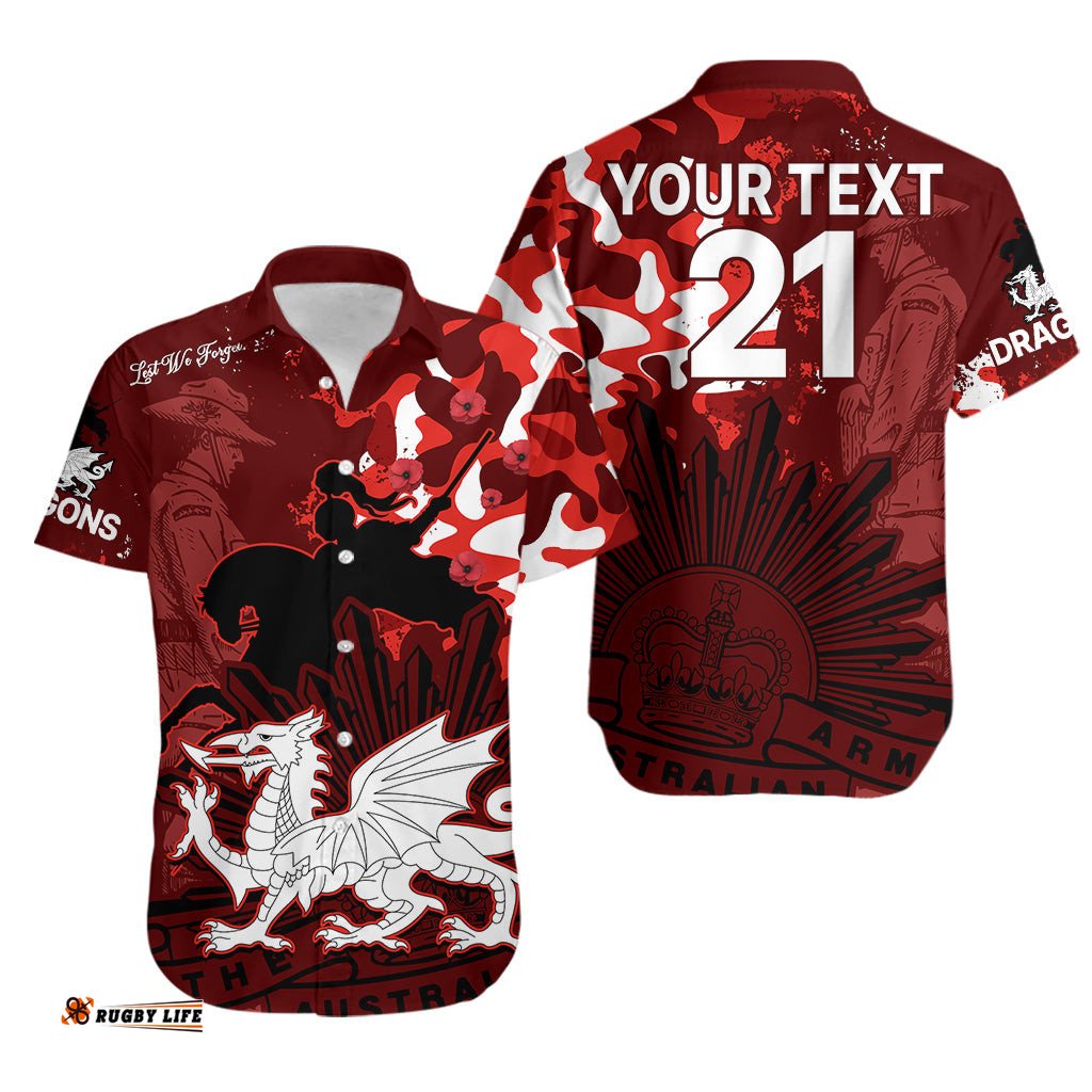 Custom Text And Number NRL ANZAC St Dragons Hawaiian Shirt Camouflage