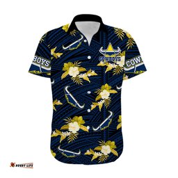 Custom Text And Number Cowboys Rugby Hawaiian Shirt Polynesian Tribal Mix Tropical Hawaiian Blue Style