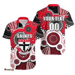 Custom Personalised And Number Saints AFL Hawaiian Shirt Aboriginal Patterns