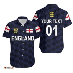 Custom Personalised England Cricket Hawaiian Shirt Unique Navy