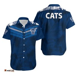 Geelong Cats Football Hawaiian Shirt Simple Hawaiian Palms Leaf