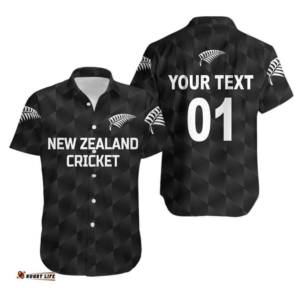 Custom Personalised New Zealand Cricket Hawaiian Shirt Silver Fern Unique Black