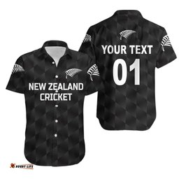 Custom Personalised New Zealand Cricket Hawaiian Shirt Silver Fern Unique Black