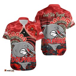 NRL ANZAC Redcliffe Dolphins Poppy Flowers Hawaiian Shirt