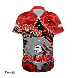 NRL ANZAC Redcliffe Dolphins Poppy Flowers Hawaiian Shirt