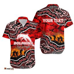 Custom Personalised Anzac Day NRL Dolphins Hawaiian Shirt Aboriginal Lizard Patterns