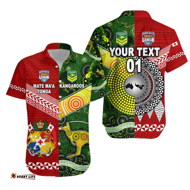 Custom Personalised Mate Ma'a Tonga Ngatu And Australia Kangaroos Aboriginal Hawaiian Shirt Rugby Together