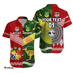 Custom Personalised Mate Ma'a Tonga Ngatu And Australia Kangaroos Aboriginal Hawaiian Shirt Rugby Together