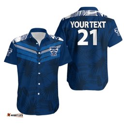 Custom Text And Number Geelong Cats Football Hawaiian Shirt Simple Hawaiian Palms Leaf