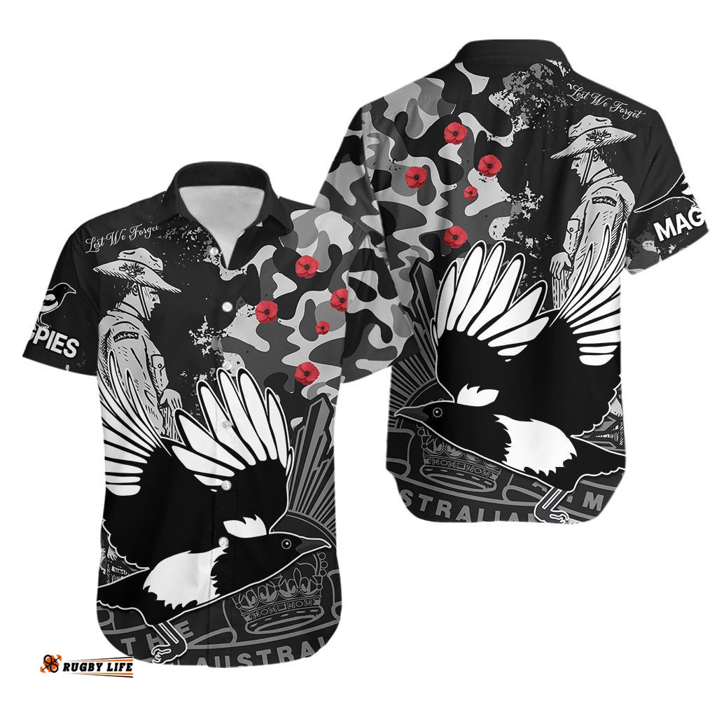 AFL ANZAC Magpies Hawaiian Shirt Camouflage