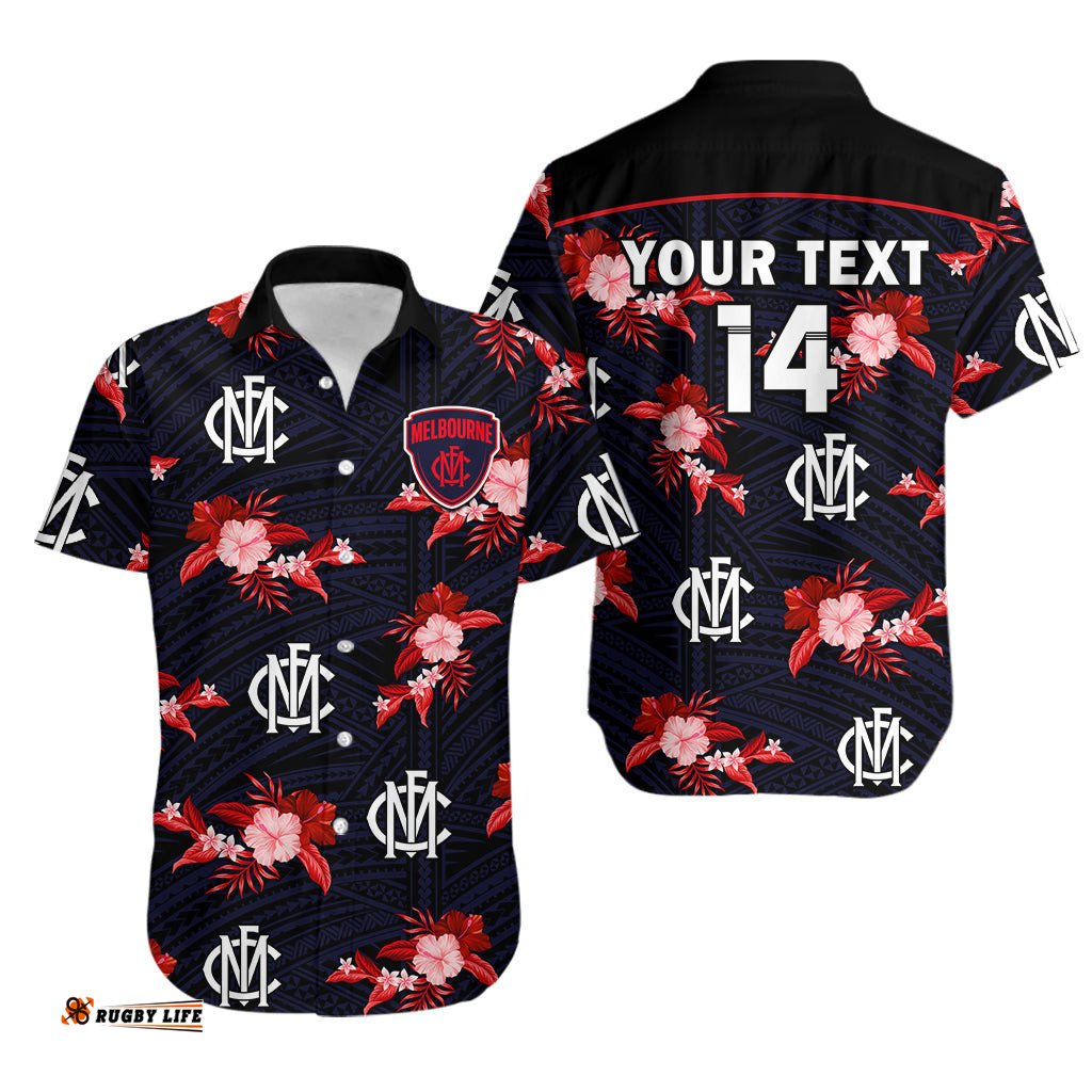 Custom Text And Number Demons Football Hawaiian Shirt Polynesian Tribal Mix Tropical Hawaiian Style
