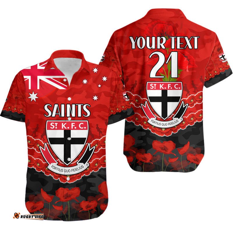 Custom Personalised St Kilda Saints Football ANZAC Hawaiian Shirt Lest We Forget