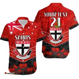 Custom Personalised St Kilda Saints Football ANZAC Hawaiian Shirt Lest We Forget