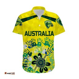 Custom Personalised Australia Cricket Hawaiian Shirt Aboriginal Style Unique Yellow