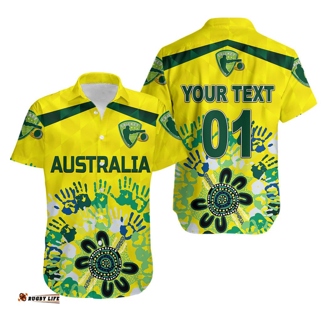Custom Personalised Australia Cricket Hawaiian Shirt Aboriginal Style Unique Yellow