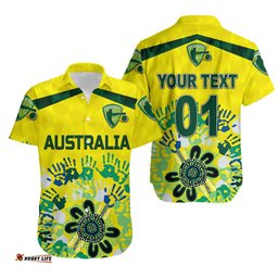 Custom Personalised Australia Cricket Hawaiian Shirt Aboriginal Style Unique Yellow