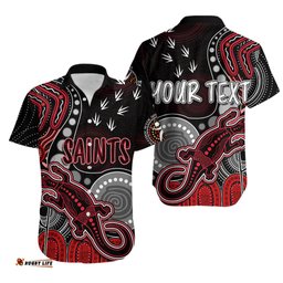 Personalised NAIDOC Week AFL Saints Hawaiian Shirt Aboriginal Dot Art Lizard Mix Boomerang