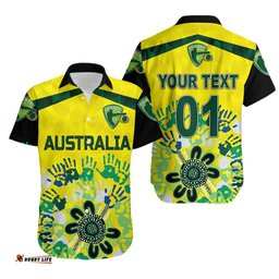 Custom Personalised Australia Cricket Hawaiian Shirt Aboriginal Style Unique Black