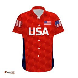 Custom Personalised United States National Cricket Hawaiian Shirt Team USA Cricket Red