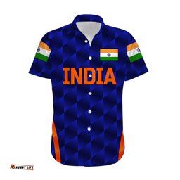 Custom Personalised India Cricket Hawaiian Shirt Men In Blue Unique Blue