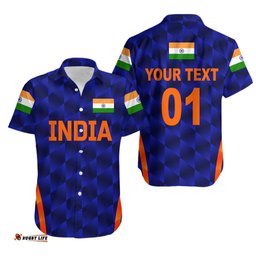 Custom Personalised India Cricket Hawaiian Shirt Men In Blue Unique Blue