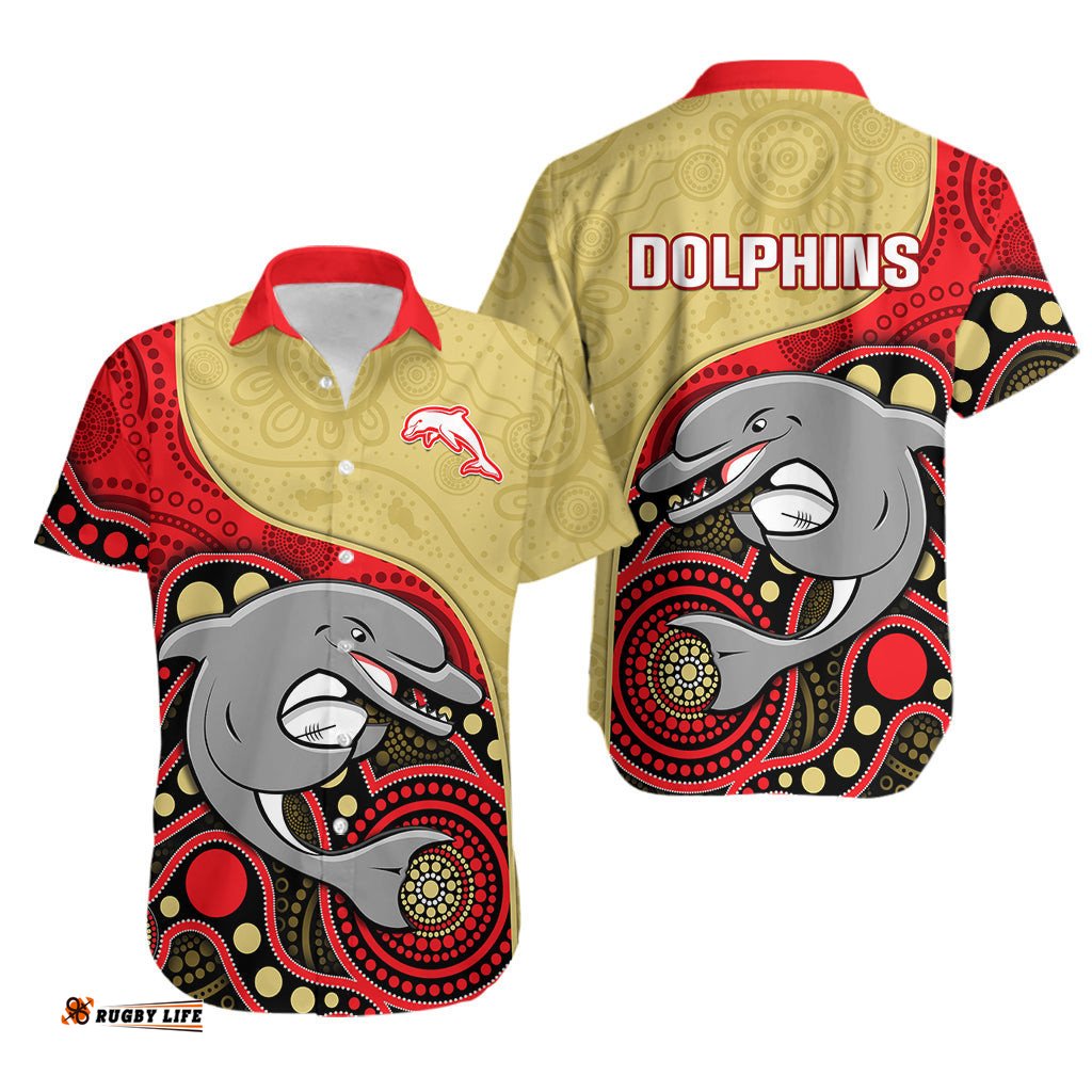 Dolphins Rugby Hawaiian Shirt Phins Up Indigenous Art