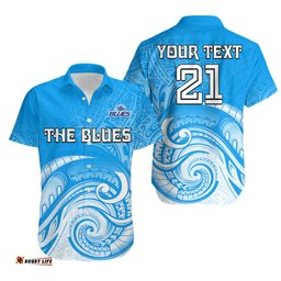 Custom Text And Number Super Blues Rugby Union Auckland Hawaiian Shirt New Zealand Koru Maori