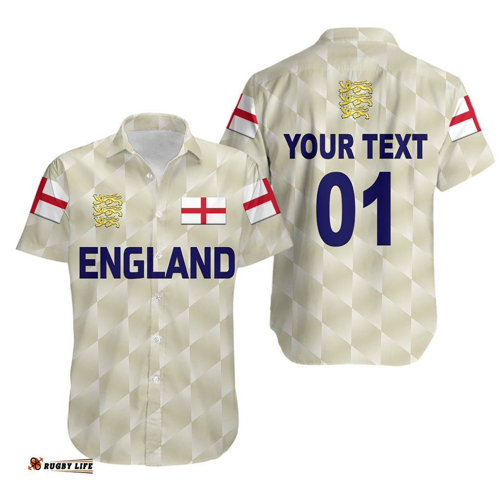 Custom Personalised England Cricket Hawaiian Shirt Unique Beige