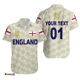 Custom Personalised England Cricket Hawaiian Shirt Unique Beige