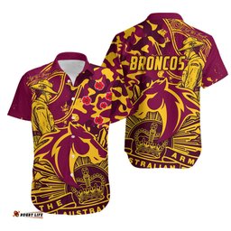 NRL ANZAC Broncos Hawaiian Shirt Camouflage