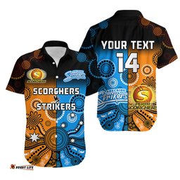 Custom Text And Number Perth Scorchers and Adelaide Strikers Cricket Hawaiian Shirt Aboriginal Art