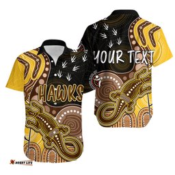 Personalised NAIDOC Week AFL Hawks Hawaiian Shirt Aboriginal Dot Art Lizard Mix Boomerang