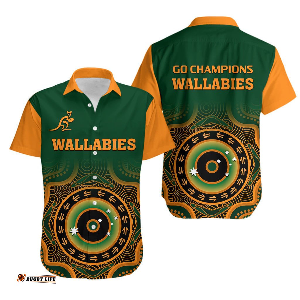 Wallabies Rugby Hawaiian Shirt Aussie Go Champions Indigenous Green