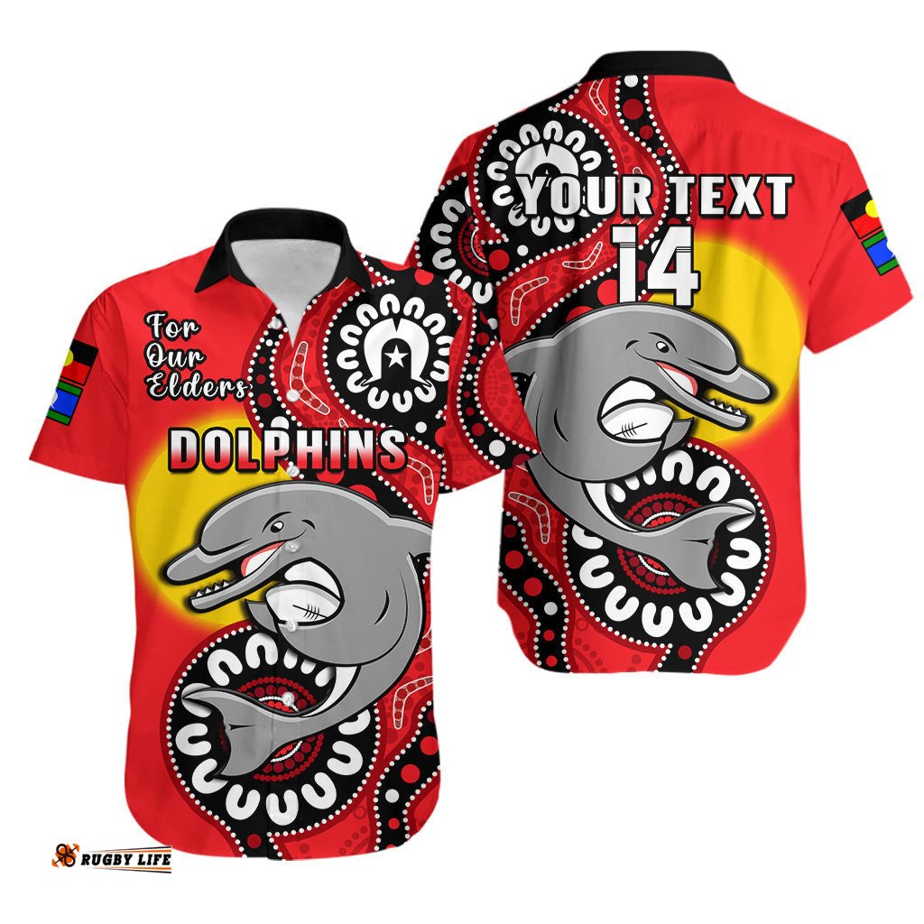 Custom Text And Number Dolphins Rugby NAIDOC Hawaiian Shirt For Our Elders Aboriginal