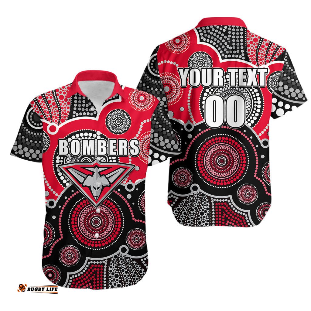Custom Personalised And Number Bombers AFL Hawaiian Shirt Aboriginal Patterns
