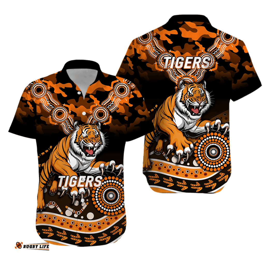 Tigers Rugby ANZAC Day Camouflage Indigenous Art Hawaiian Shirt