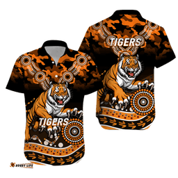 Tigers Rugby ANZAC Day Camouflage Indigenous Art Hawaiian Shirt