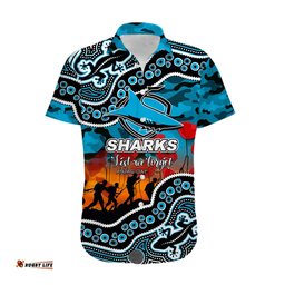 Custom Personalised Anzac Day NRL Sharks Hawaiian Shirt Aboriginal Lizard Patterns