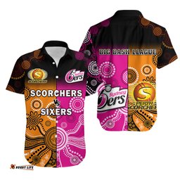 Perth Scorchers and Sydney Sixers Cricket Hawaiian Shirt Aboriginal Art