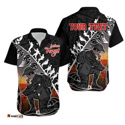 Custom Personalised Aotearoa ANZAC Day Hawaiian Shirt Maori Fern With Poppy Vibe