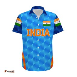 Custom Personalised India Cricket Hawaiian Shirt Men In Blue Unique Light Blue