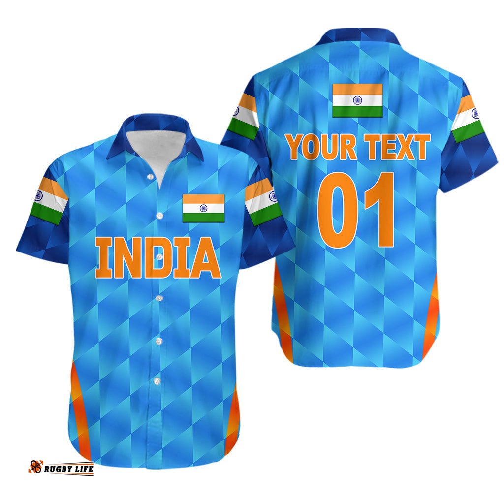 Custom Personalised India Cricket Hawaiian Shirt Men In Blue Unique Light Blue