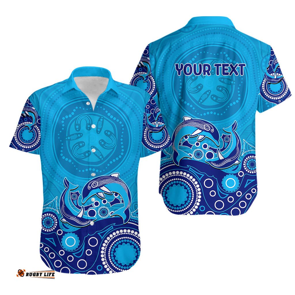 Australia Aboriginal Hawaiian Shirt Dolphin Light Blue