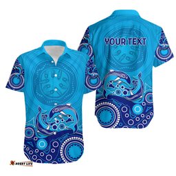 Australia Aboriginal Hawaiian Shirt Dolphin Light Blue