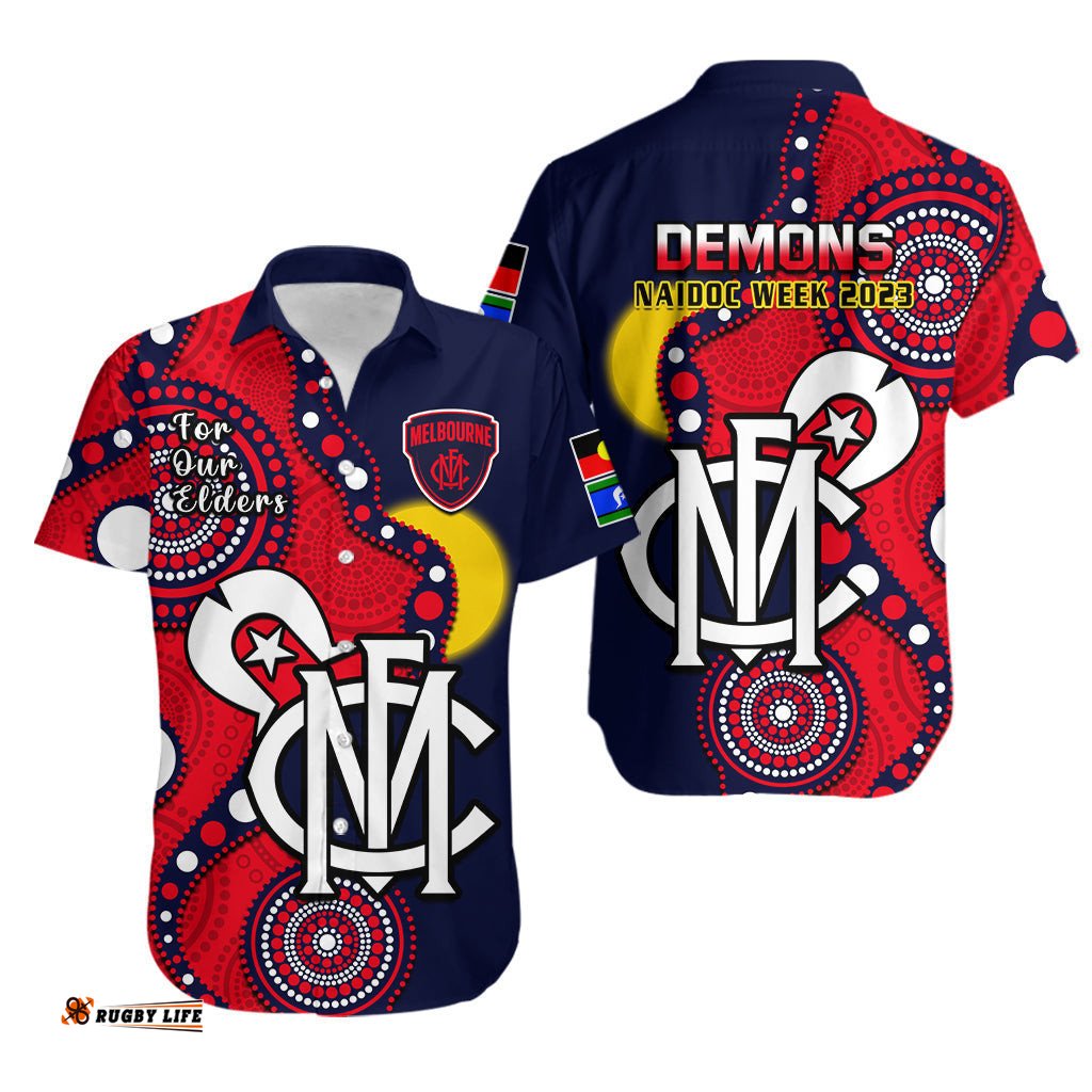 Melbourne Football NAIDOC Hawaiian Shirt Demons For Our Elders Indigenous