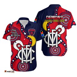 Melbourne Football NAIDOC Hawaiian Shirt Demons For Our Elders Indigenous