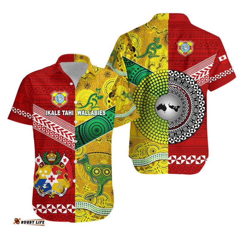 Tonga Ikale Tahi Ngatu And Australia Wallabies Aboriginal Hawaiian Shirt Rugby Together