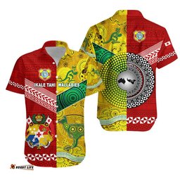 Tonga Ikale Tahi Ngatu And Australia Wallabies Aboriginal Hawaiian Shirt Rugby Together