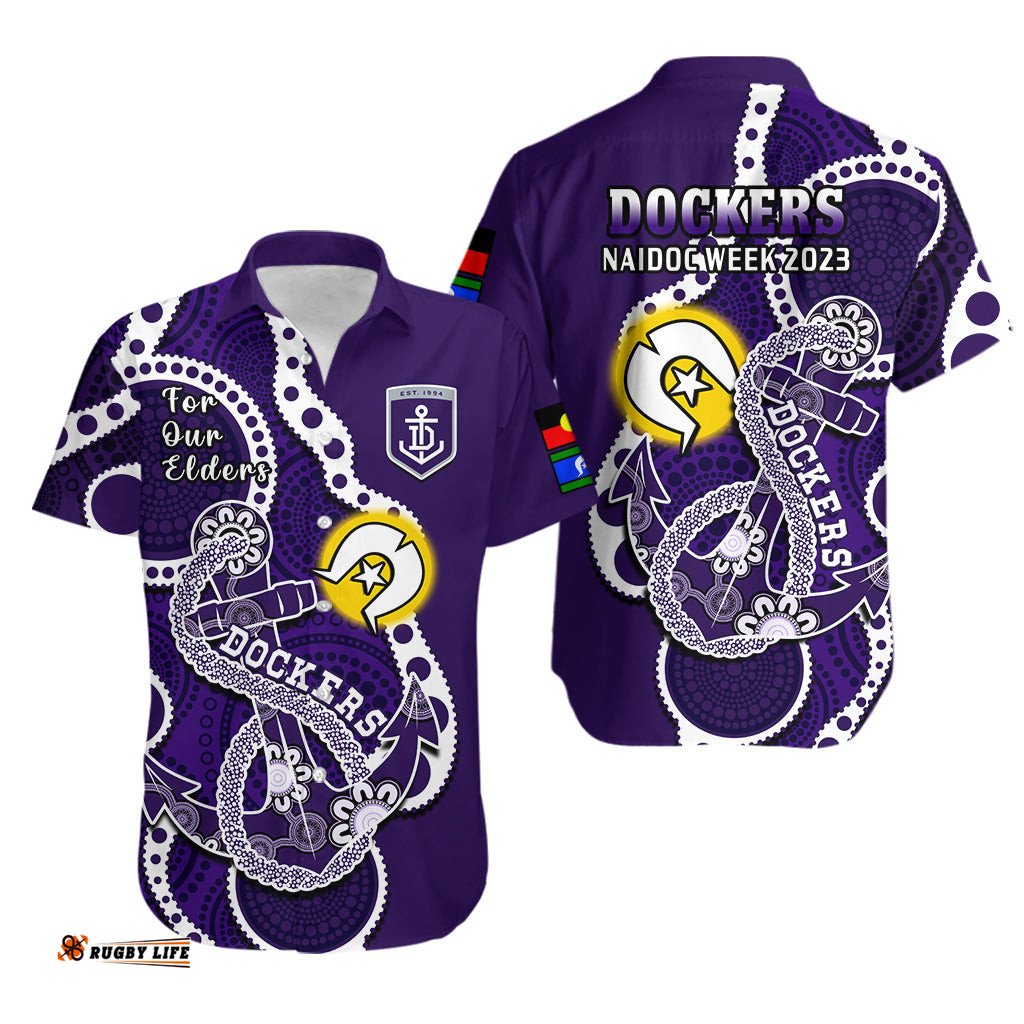 Fremantle Football NAIDOC Hawaiian Shirt Dockers For Our Elders Indigenous Art